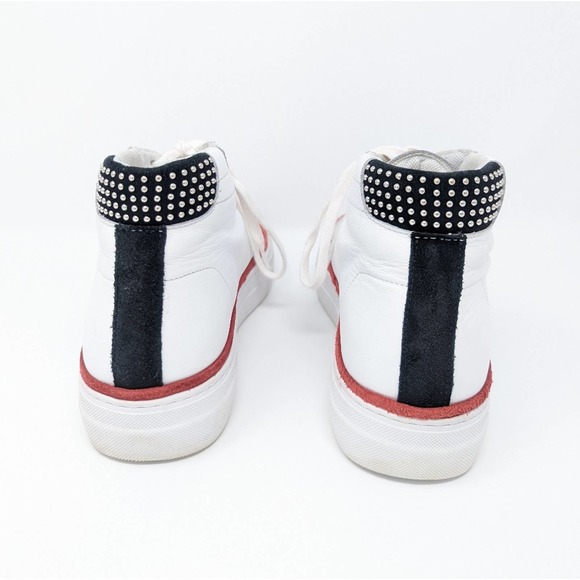 The Kooples White Leather Suede High Top Studded Colorblock Sneakers Size 38 - Picture 8 of 14